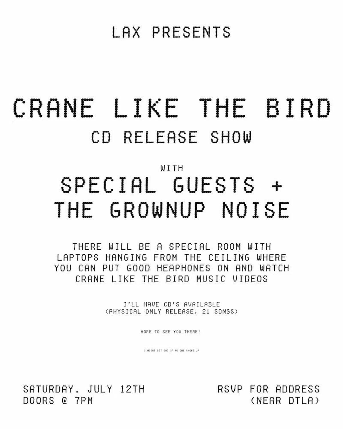 Crane Like The Bird CD Release Show / Special Guests / The Grownup Noise